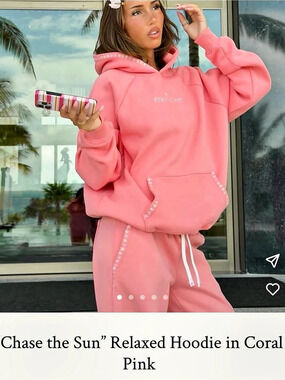 Pink Palm Puff Chase the Sun Hoodie Small & Sweatpants XSmall in Coral Pink